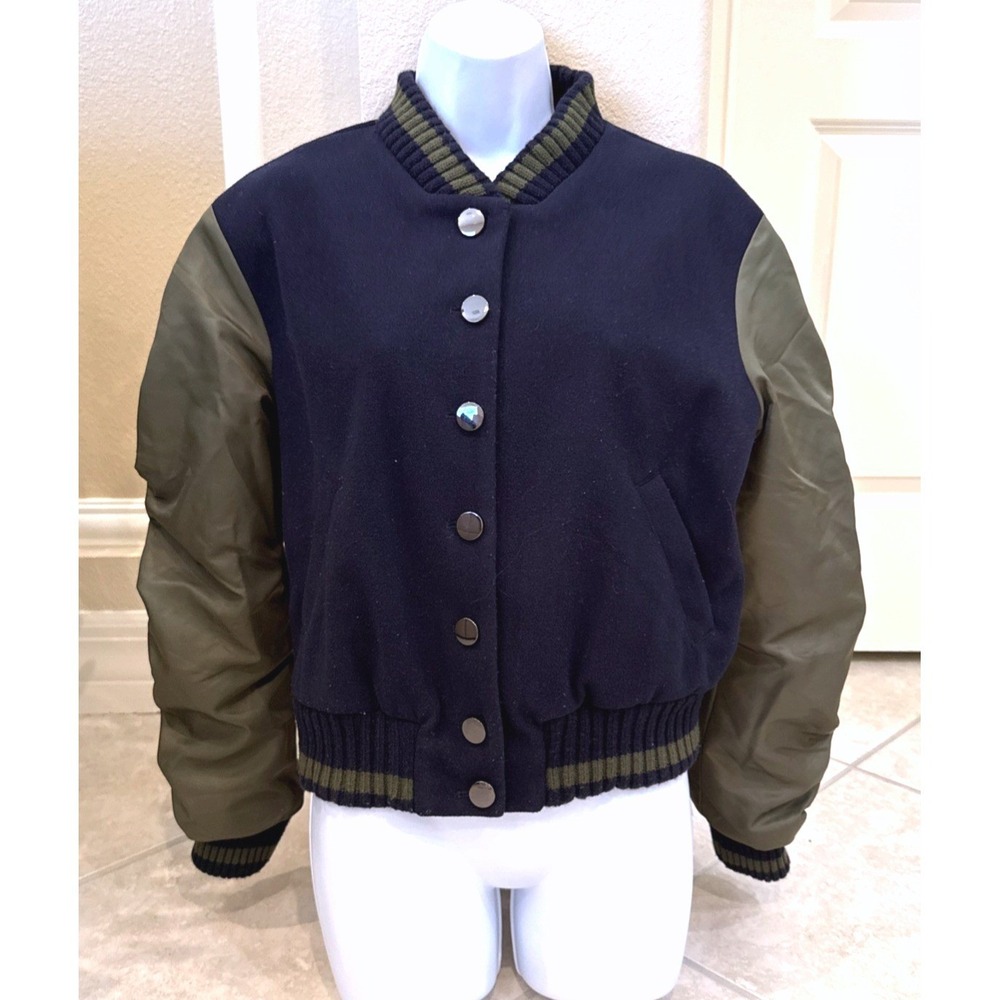 Dolan Left Coast Collection Bomber Jacket Navy Blue Olive Green Varsity Small